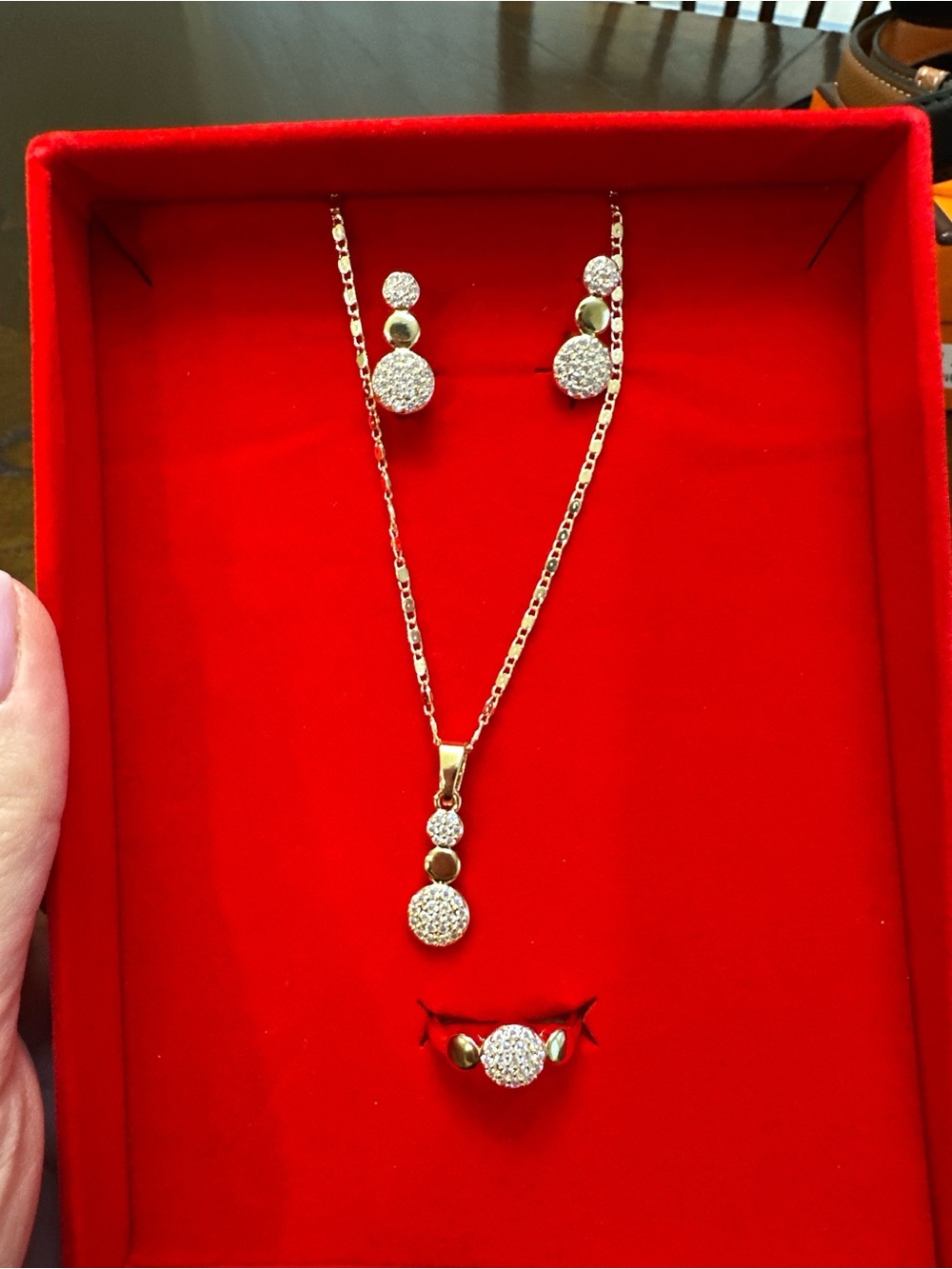 Gold-Tone Pavé Circle Necklace, Earrings & Ring Set - Shimmering Gold Jewelry